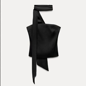 ZARA Black Satin Foulard Scarf Top Women Size XS